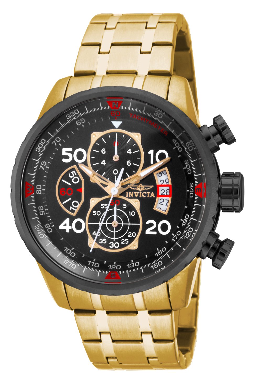 Invicta Aviator 17206 Men's Watch - Waterproof - Analogue - Quartz Movement - stainless steel with black dial - 48mm