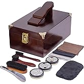 DigNew 10 Pcs Deluxe Shoe Shine Box Set & Shoe Care Polish Kit with Foot Rest, Wooden Care Tools Storage Box Perfect for Multi- Leather Shoes