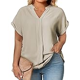 Eytino Womens Plus Size Summer Tops V Neck Short Sleeve Dressy Casual Blouse Work Shirts (1X-5X)
