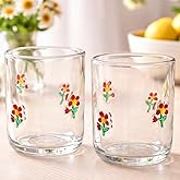 Skylety 2 Pcs Flower Icon Juice Glasses 14 oz Spring Stemless Wine Drinking Juice Glass Cups Old Fashioned Blown Cocktail Cups for Women Holiday Party Birthday Gifts