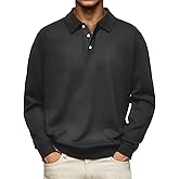 Long Sleeve Polo Shirts for Men Classic Button Golf Shirt Casual Collared Thermal Work Pullover Tops