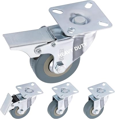 H&S Heavy Duty Castor Wheels Set of 4 50mm Rubber Swivel with Brakes