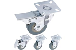 H&S Heavy Duty Castor Wheels - Set of 4 2" (50mm) Castors - Rubber Swivel Trolley Wheels for Furniture - Lockable Caster with Brakes - Outdoor Casters - Wheel for Appliance or Bed