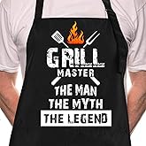 Rosoz Funny BBQ Black Chef Aprons for Men, Grill Master, Adjustable Kitchen Cooking Aprons with Pocket Waterproof Oil Proof Father’s Day/Birthday