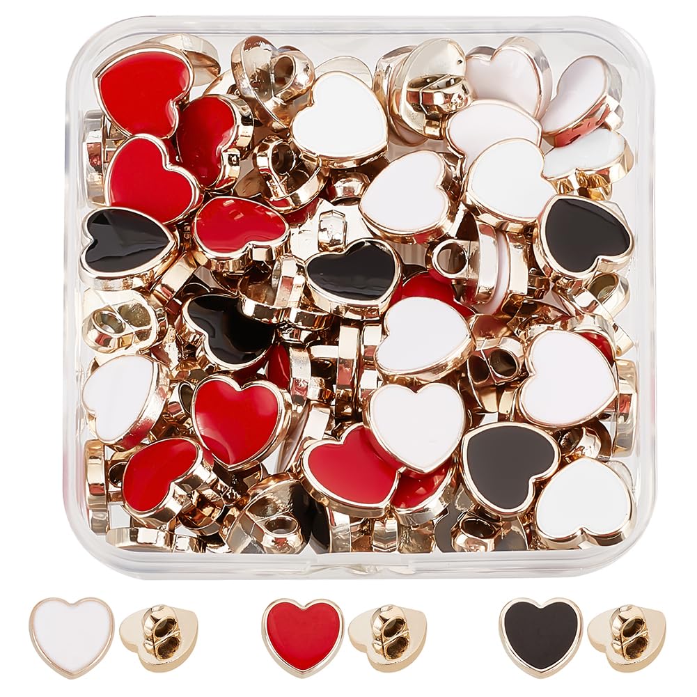 GORGECRAFT 3 Colors 60Pcs Metal Shank Buttons Heart Shaped Buckle 12mm Plastic Button Accessories with Enamel for Shoe Charms Women Dress Suits Blazer Jacket Uniform, Mixed Color