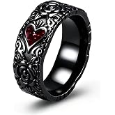 ELFASIO Vintage Silver Gothic Heart Rose Ring for Women, Red Enamel Statement Rings Cocktail Party Goth Y2K Punk Rock Jewelry
