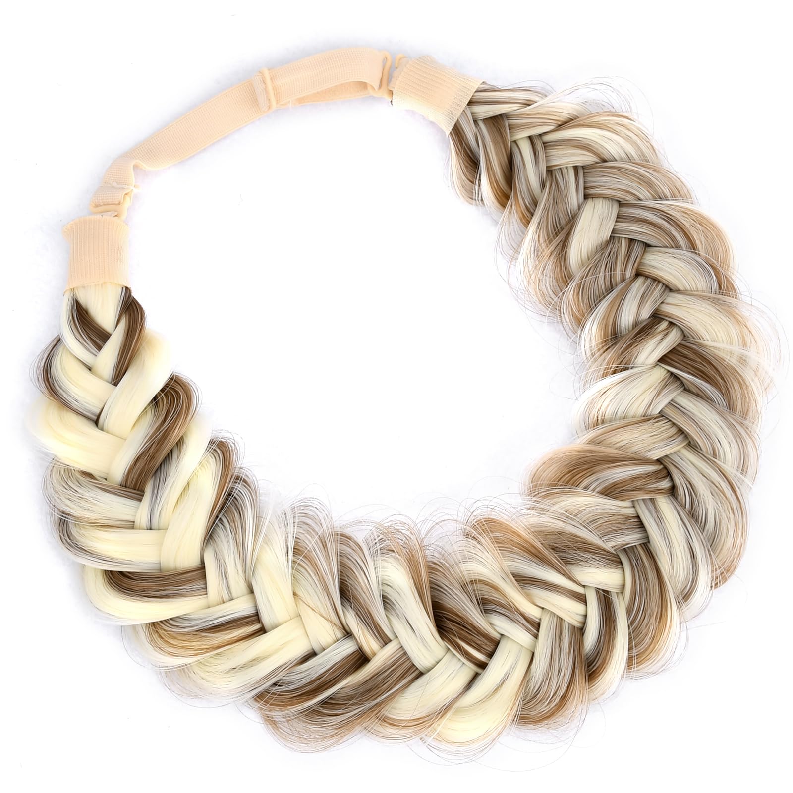 BOBIYA Messy Wide 2 Strand Synthetic Hair Braided Headband Classic Chunky Plaited Hair Headband (Highlighted Ash Brown) — image 1