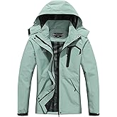 Women's Waterproof Lightweight Raincoat Windproof Windbreaker with Detachable Hood Breathable Outdoor Rain Jacket for Hiking