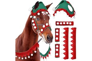 SilTriangle Christmas Horse Costume Accessory Including Horse Hat with Rein Cover and Halter Bridle Cover for Xmas Parade