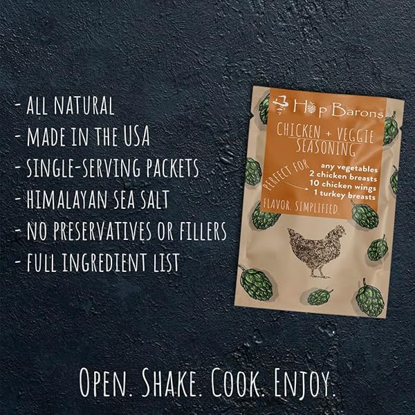 HOP BARONS, GOURMET CHICKEN AND VEGETABLE SEASONING, SINGLE SERVE PACK – PREMIUM BLEND OF HERBS AND SPICES, NO FILLERS, NO PRESERVATIVES – COOKING GIFTS FOR MEN, GRILLING GIFTS