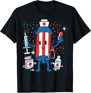 Patriotic Nurse Rocket Healthcare Hero 4th of July T-Shirt