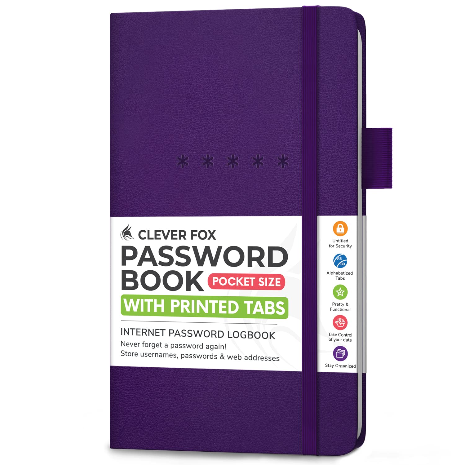 Clever Fox Password Book Pocket – Small Internet Address & Password Journal Organizer – Computer & Website Log-In Keeper Notebook (Purple)