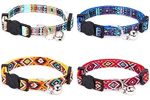 BENCACAWINSTYLE 4 Pack Breakaway Cat Collar with Bell,Safety Adjustable Cat Collars Set with Tribal Pattern,Ideal for Girl Cats Boy Cats
