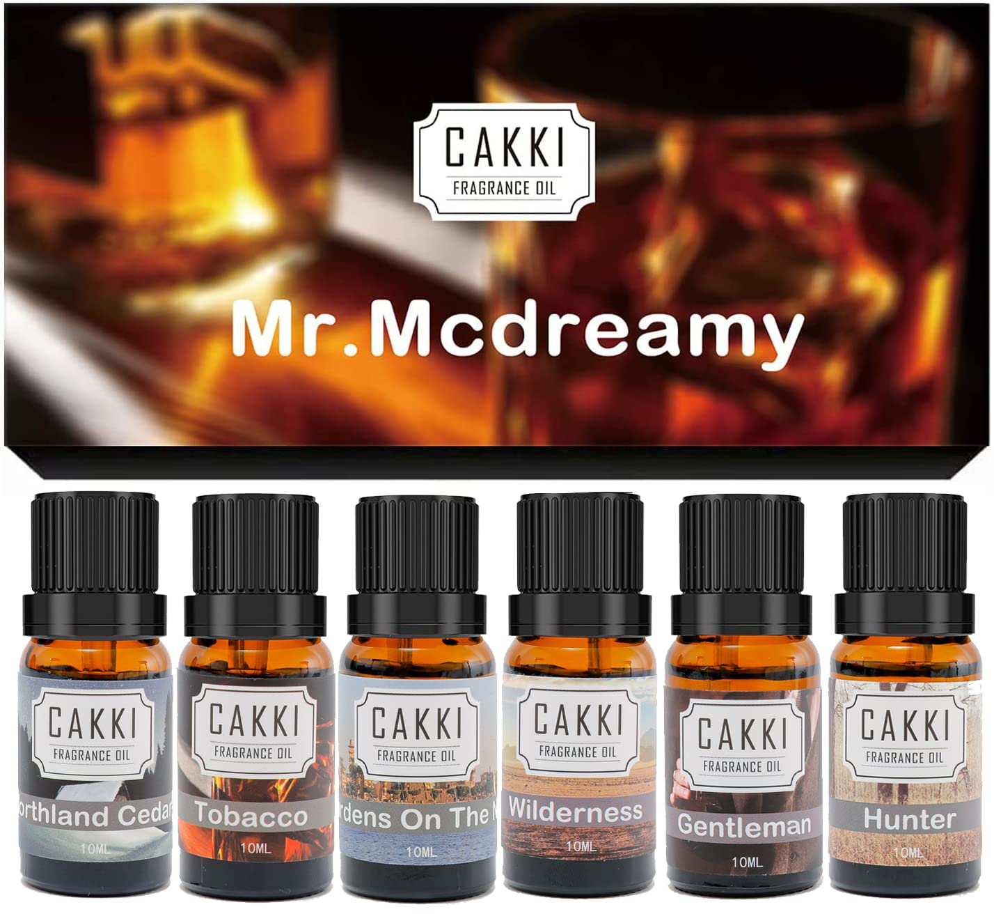 CAKKI Gentleman's Essential Oils Set, 6x10ml Gift Set, Pure Natural Aromatherapy Oils, for Candles Making, for Humidifiers, for Car Diffusers