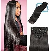 LORIEN Clip in Hair Extensions Real Human Hair, 18 Inch 100g/3.6oz, 1B Natural Black, Clip in 100% Brazilian Remy Human Hair Extensions 8pcs Per Set with 18 Clips Double Weft