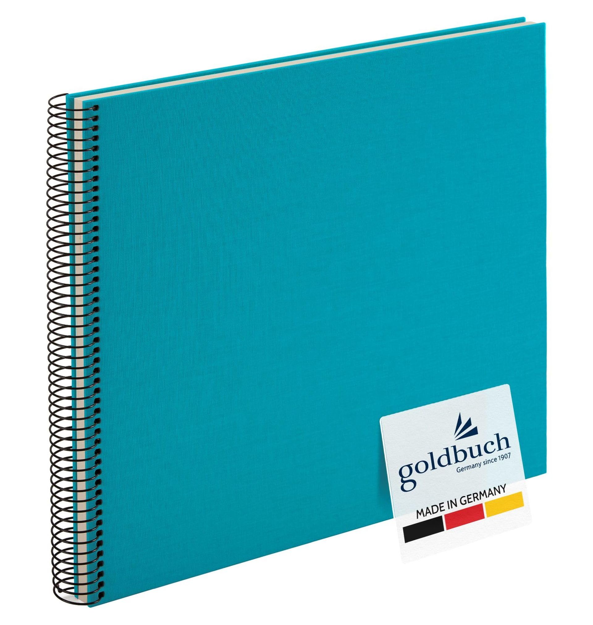 goldbuch Bella Vista 25 363 Spiral Photo Album 35 x 30 x 1.5 cm Diameter 2.8 cm Photo Album 40 White Pages Linen Photo Book for Pictures and Photos to Stick In Turquoise