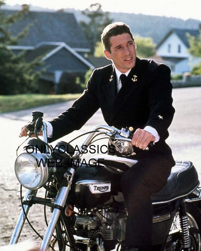 Photographs - OnlyClassics Cool Guy Richard GERE an Officer and A Gentleman Triumph Motorcycle 8X10 Photo