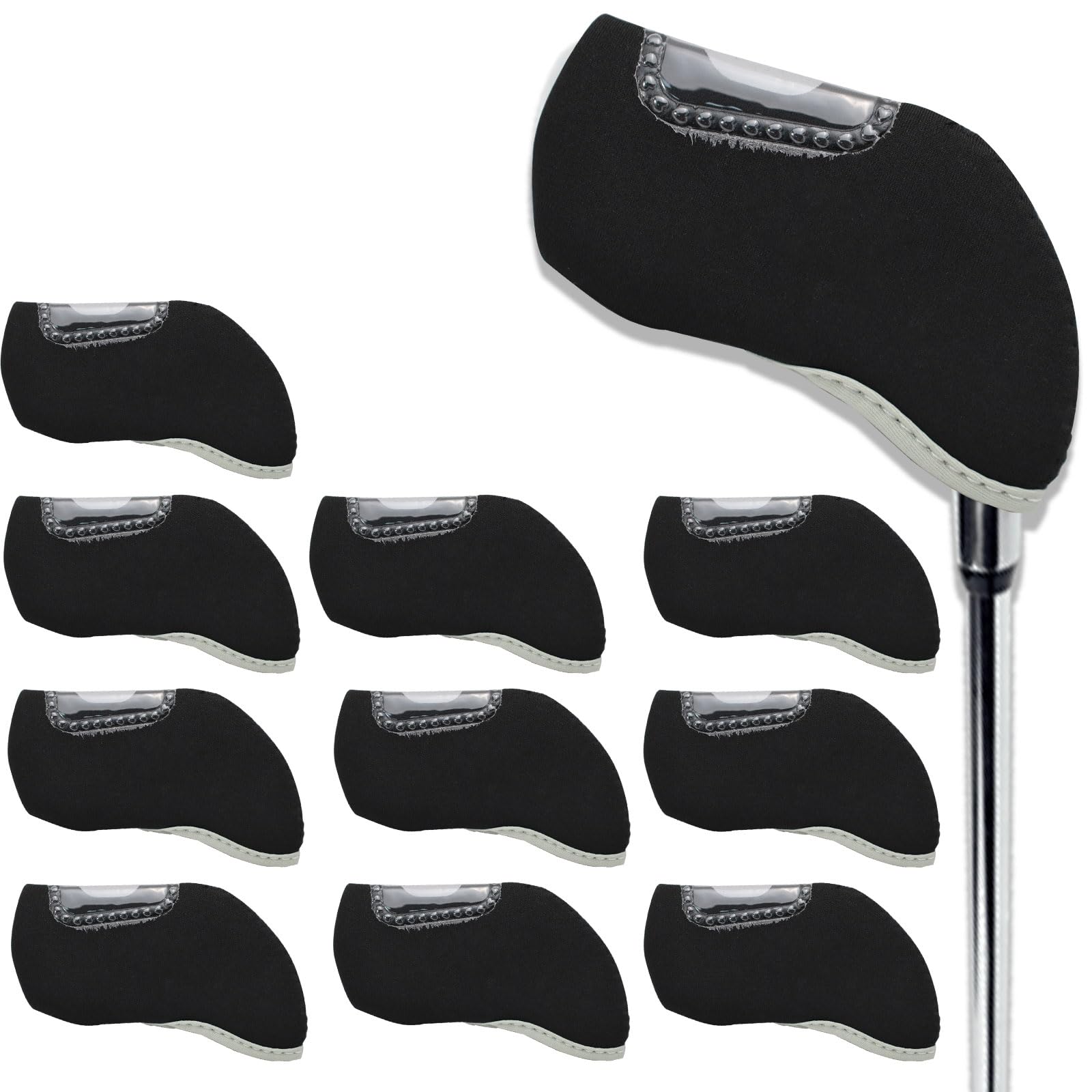 10Pcs Golf Covers Golf Wedge Headcovers Golf Club with See Through Window Clear Visible Head Covers Golf Accessories for Putters, Golf Beginner, Women Men (Black)