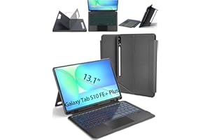 OAWEEN for Samsung Galaxy Tab S10 FE Plus Keyboard Case 13.1" with S Pen Holder 7 Color Backlit Keyboard with Trackpad Flip D