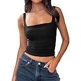 zhaistar Women's Sleeveless Square Neck Tank Tops Strappy Ruched Going Out Top Backless Crop Tops