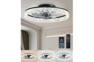 AQUBT Ceiling Fans with Lights and Remote, 19.7" Low Profile Ceiling Fan with Light, 3000-6500K Dimmable, 6 Speeds and Stepless Color Temperature Change for Bedroom, Living Room and Kids Room(Black)