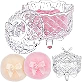 Tioncy 3 Pcs Large Body Powder Puff and Container Powder Container with Puff Powder Puff Crystal Container Soft Washable Reusable Velour Face Body Glitter Powder Puff Wet Dry Makeup (Clear,Butterfly)