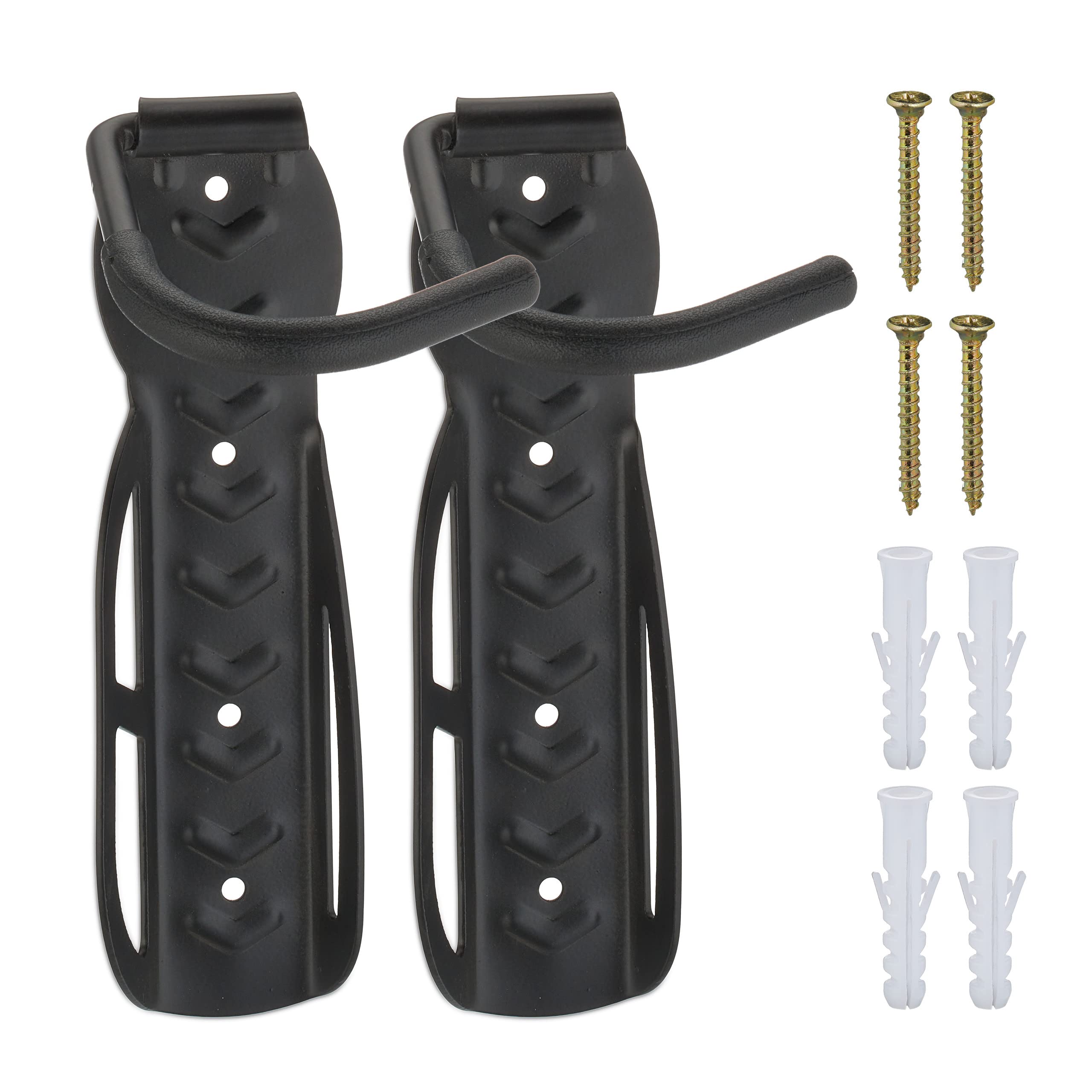 Relaxdays Bike Rack, Wall-Mounted, Set of 2, Folding Bicycle Hooks, up to 25 kg, Vertical Holder, Metal Hanger, Black, Steel, 25.5 x 11 x 14 cm