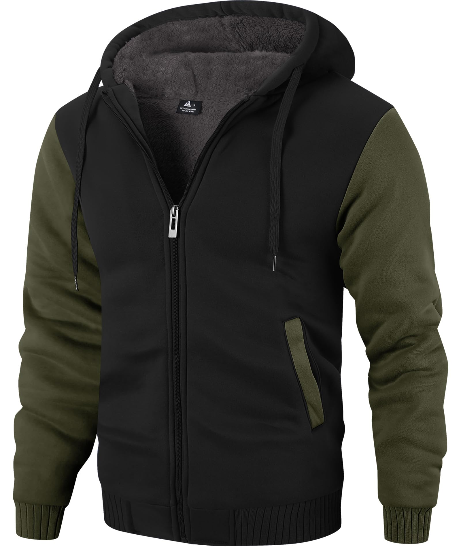 ZITY Men's Zip Up Hoodie Heavyweight Winter Sweatshirt Fleece Sherpa Lined Warm Jacket Image