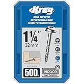 Kreg Zinc Pocket-Hole Screws - SML-F125-500 - 1-1/4 Inch - Fine Thread - Maxi-Loc Head - Indoor - 500 Count