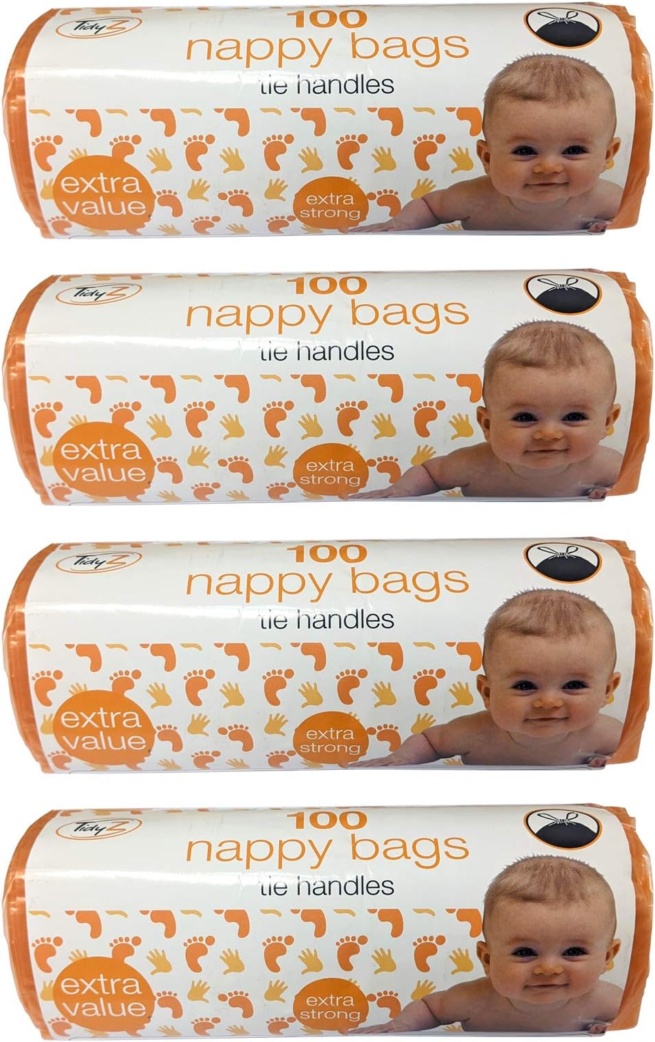 Tidyz TidyZ Pack of 400 Nappy Bags Thick Strong On A Roll With Tie Handles