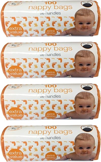 Tidyz TidyZ Pack of 400 Nappy Bags Thick Strong On A Roll With Tie Handles