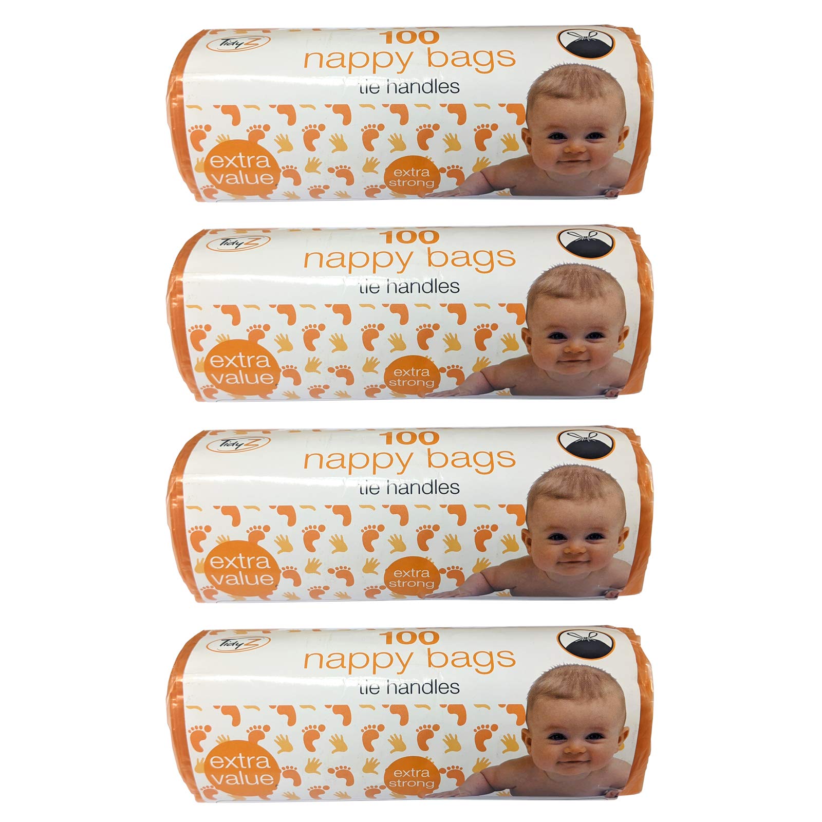 TidyZ Pack of 400 Nappy Bags Thick Strong On A Roll with Tie Handles