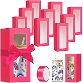 Honoson 24 Pcs Tumbler Gift Box with Ribbon for Sublimation Glass Exhibition Boxes Transparent for 12oz 16oz 20oz Drinking Cup Glasses Jars Mug Can Blanks(Hot Pink)