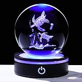 YWHL 3D Sea Turtles Crystal Ball Figurine with LED Base, Laser Sea Turtle Gifts for Women Men on Birthday Christmas, Glass Decorative Turtle Statue Ball Night Light for Home Decor (80mm)