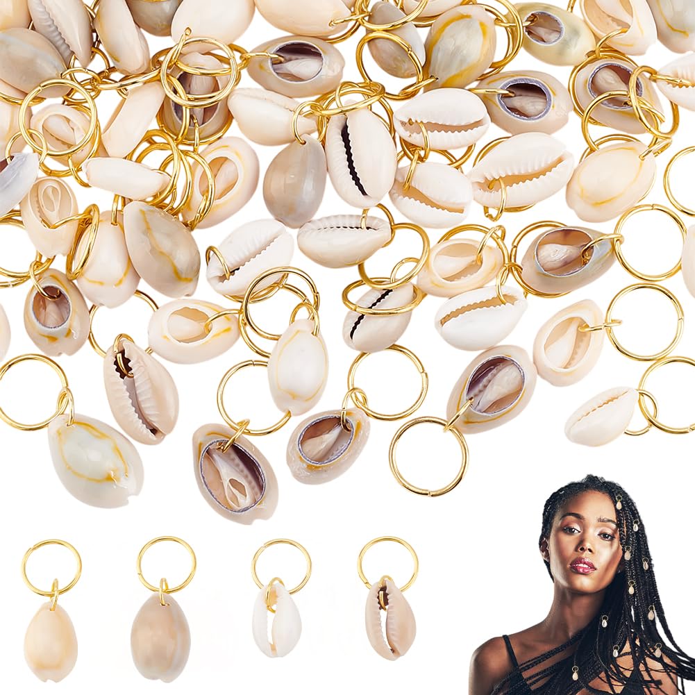 PLIGREAT 60 Pcs Seashell Dreadlock Ring Charms Beach Style Braided Hair Ornaments Dreadlock Hair Clips for Women Men Dreadlock Accessories DIY Hair Decorations, 4 Styles