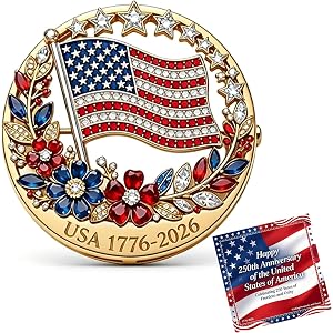 250th Anniversary Enamel Brooch Pin, 1776-2026 Patriotic Floral Star Badg American Birthday Rhinestone Flag Lapel Pin for Ind
