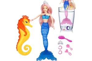 BETTINA Magic Color Changing Mermaid Doll, Princess Mermaid Toy with Seahorse & Dolls Accessories - Vibrant Pink Hair and Transforming Tail, Gifts Toys for Girls Aged 3-7