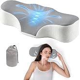 Bespilow Travel Size Cervical Neck Pillow for Sleeping,Ergonomic Support | Small Comfortable Contour Memory Foam Pillows for Neck Pain Relief, Compact Camping Pillow for RV, Road Trip, Cooling Cover