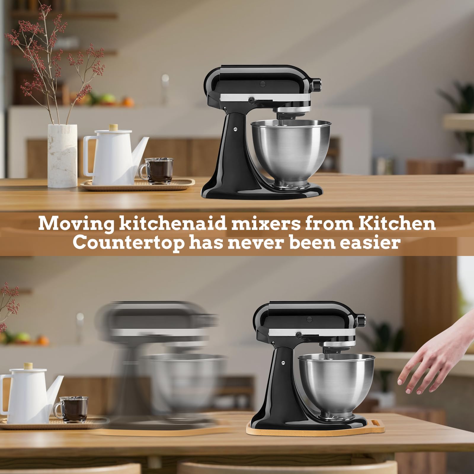 Kitchenaid Bamboo Sliding Mat for 4.5-5 Qt Tilt-Head Stand Mixer, Slider Mat Pad with Handle