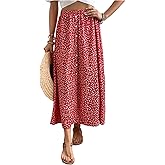 Verdusa Women's Boho Floral Button Up Slit A Line Skirt High Waisted Flowy Skirts Summer Vacation Brunch Outfits