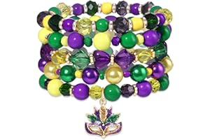 BSJELL 5 Pack Beaded Bracelet Stackable Christmas Thanksgiving St. Patrick’s Day Valentine's Day Beaded Stretch Bracelet Holiday Charm Bracelets Festive Jewelry Gifts for Women