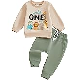 SHUING Baby Boy Fall First Birthday Outfits Long Sleeve Wild One Animal Print Sweatshirt Jogger Pants 1St Cake Smash Clothes
