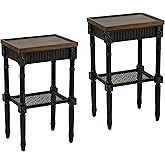 COZAYH Rustic Farmhouse Cottagecore Accent End Table Set of 2, Distressed Accent Side Table with Espresso Tray Top and Woven 
