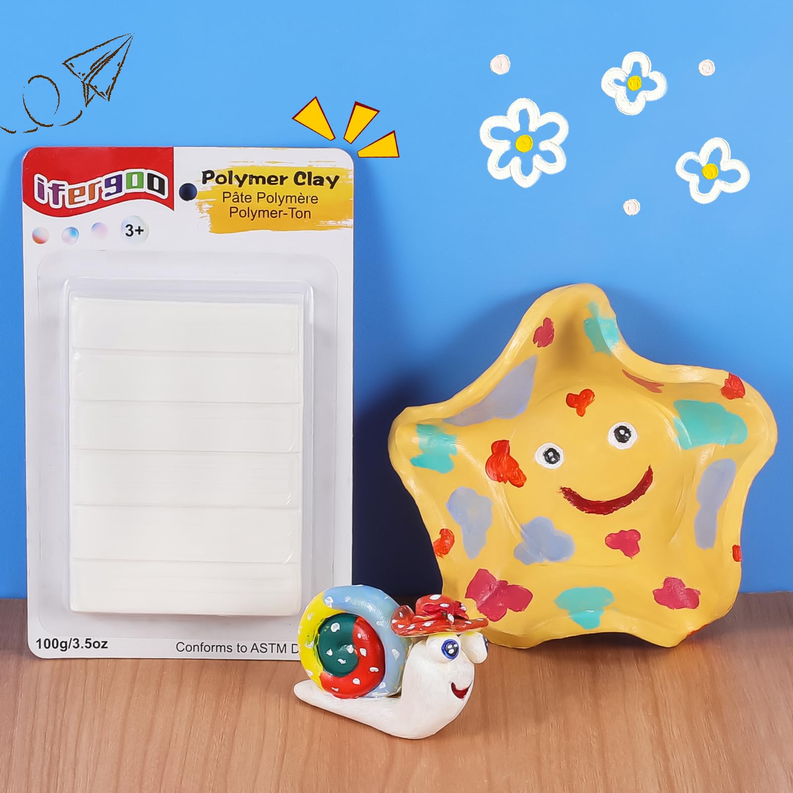 ifergoo Polymer Clay, Oven-Bake Clay, Non Toxic, 3.5 oz. bar, Great for Modeling, Sculpting, Holiday, DIY, Artistic Creation and School Projects. Great for Kids and Beginners (White)