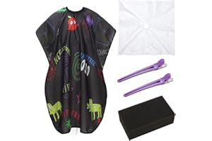 Cobahom Kids Hair Cutting Cape 47.3"×31.5'' Professional Barber Cape Child Cartoon Hairdresser Apron with Adjustable Closure, Clips, Disposable Haircut Cape, Sponge (Little Monster)