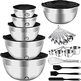 WEPSEN Mixing Bowls Set, 25PCS Stainless Steel Mixing Bowl with Lid Set, Large Nesting Bowls 7, 4.5, 3,2, 1.5QT, Measuring Cups and Spoons Baking Utensils Metal Bowl for Kitchen Prep