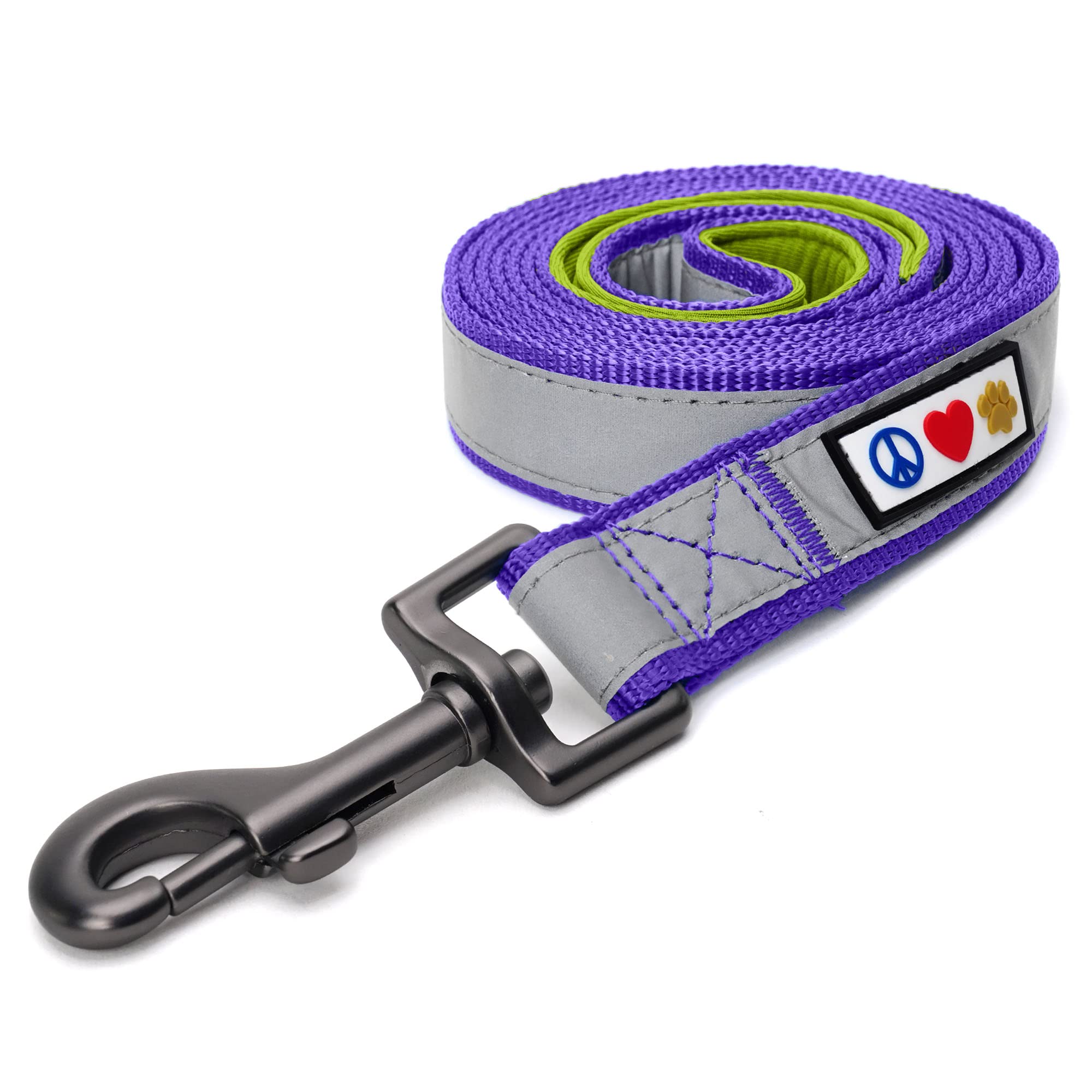 Pawtitas 1.8 M Reflective Dog Lead Comfortable Padded Handle | Puppy Dog Double Handle Reflective Lead | Reflective Short Dog Lead for Training | Hands Free Running Dog Lead - XS/S Purple Lead