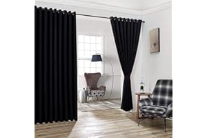 Warm Home Designs Extra Large 2 Black Wall to Wall Curtains 108" x 132" Each with 2 Matching Tie-Backs. Total Width is 216 Inches (18 feet). Great as Room Dividers or Partitions. N Black Wall 132"