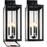 Yolsunes 24" Extra Large Fully Enclosed Outdoor Light Fixture 3-Light, Black Outdoor Porch Lantern Wall Mounted, Waterproof M