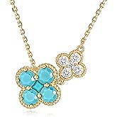 JUDAILY Gold Necklace for Women Birthstone Necklace for Women 14K Gold Plated Dainty Four Leaf Clover Cubic Zirconia Pendant Flower Necklace Gold Jewelry Gift for Women